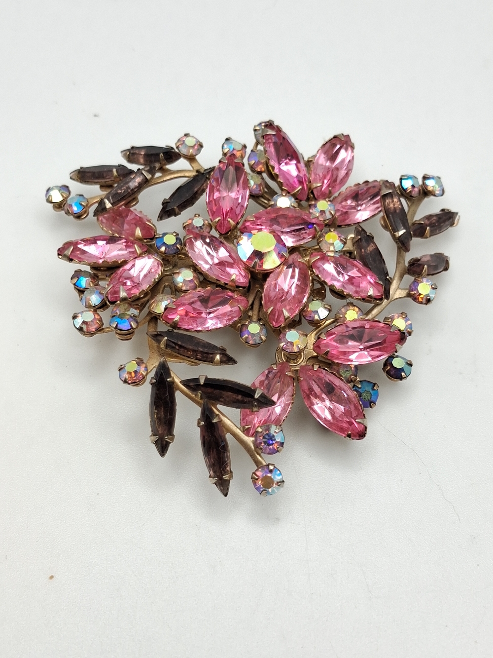 Pink Crystal Floral Brooch - Sparkling Statement Pin